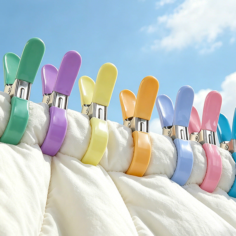 Stainless Steel Windproof Spring Laundry Clips, Double Head Anti-slip Rubber Cover Clothes Pegs for Quilt & Socks, Dropshipping Available